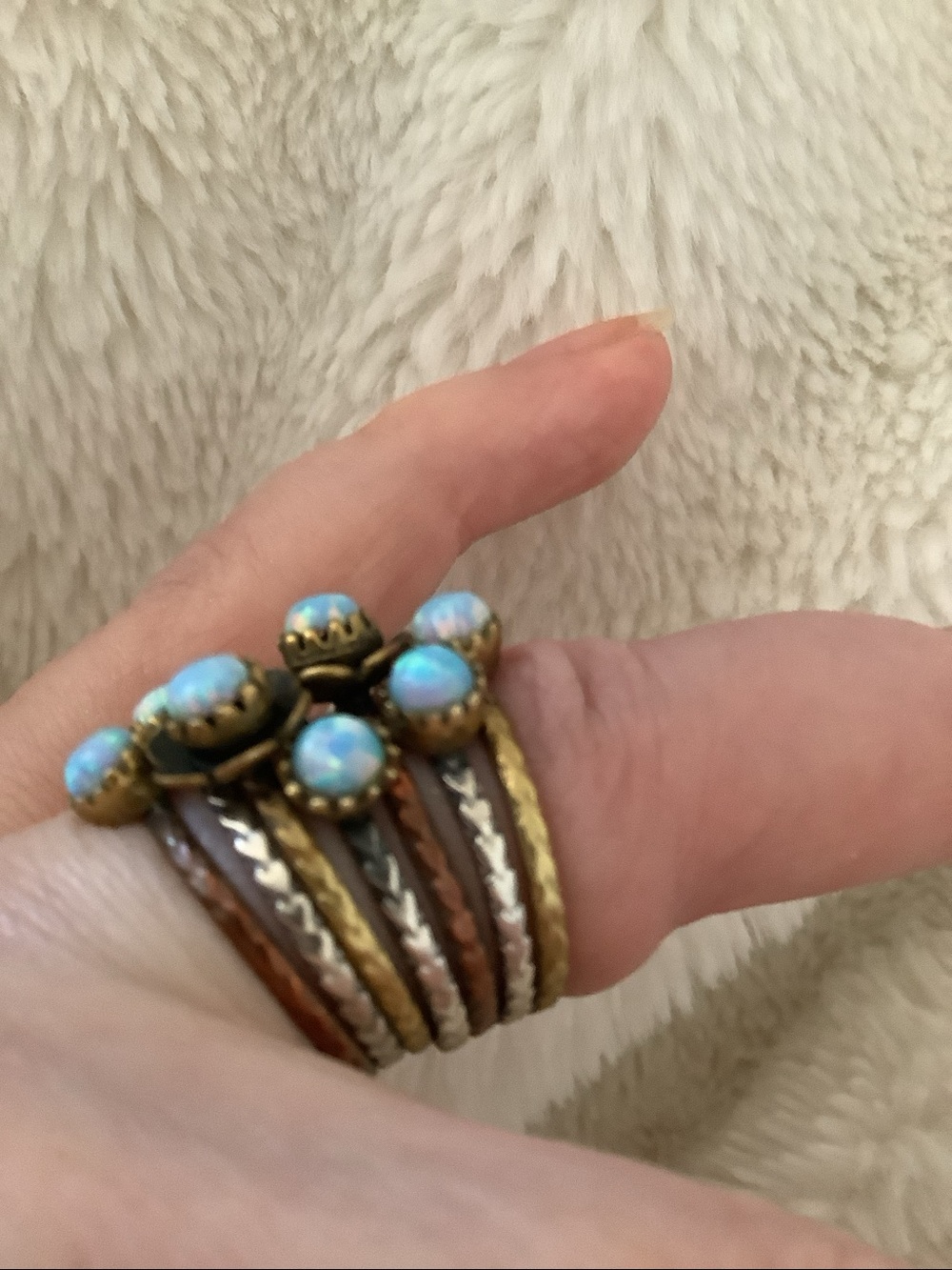 Blue fire Opal multi band ring Sz 6-6.45 - Picture 5 of 10